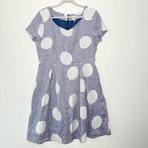 Linen Polka Dot White Embroidered Dress Size XL Italy Etui Couture Fit and Flare